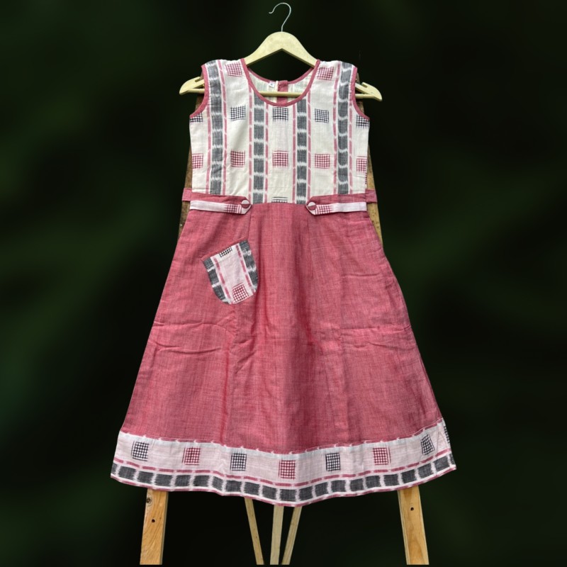 Kids Wear – Cotton Self Designed Print – Handloom Frock/Top – Mrignayani