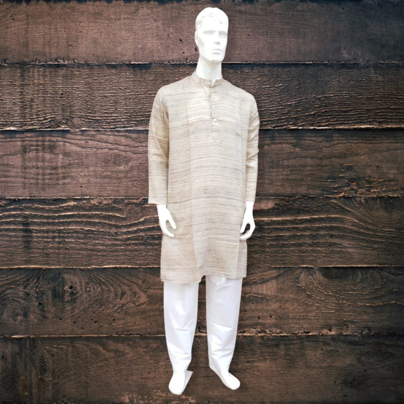 Handloom tassar full sleeve long Kurta for Men by Youfunky