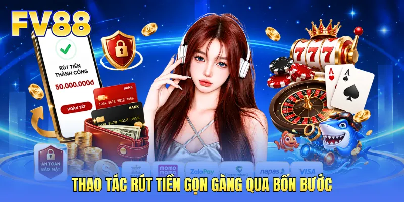 Thao tác rút tiền gọn gàng qua bốn bước